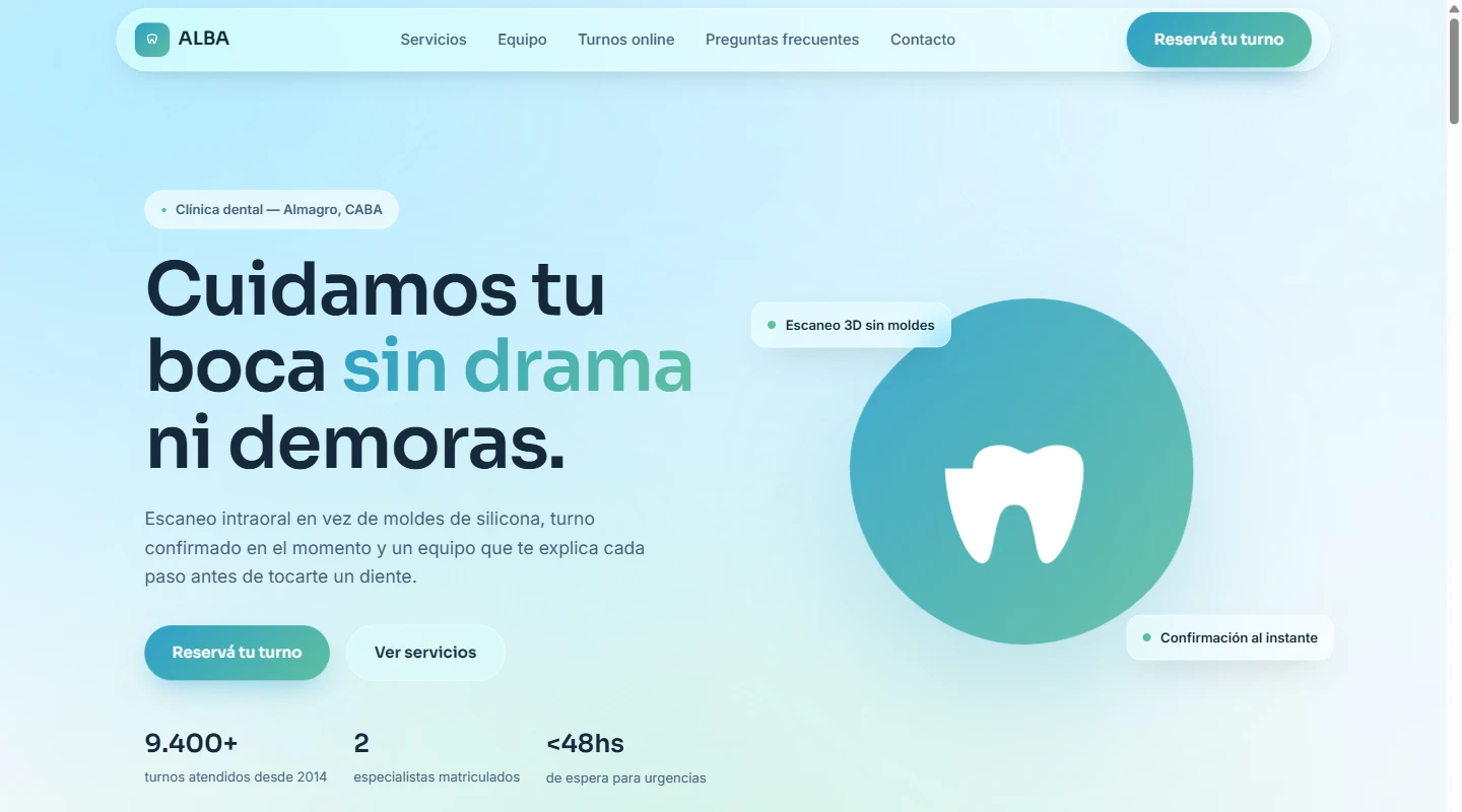 Home real del sitio ALBA, clínica dental