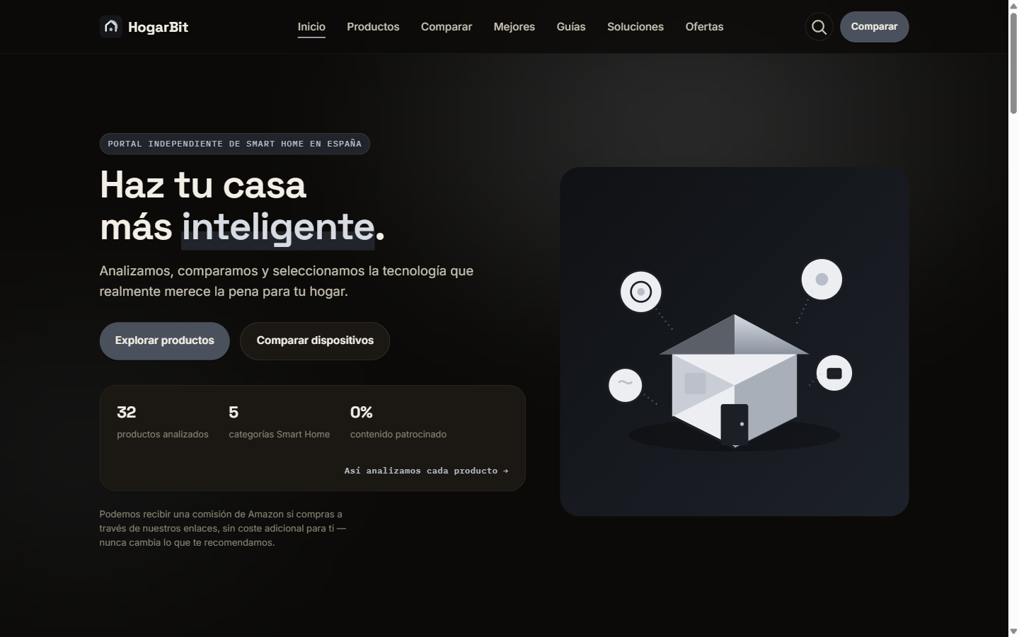 Home real del sitio HogarBit, portal de comparativas de tecnología Smart Home